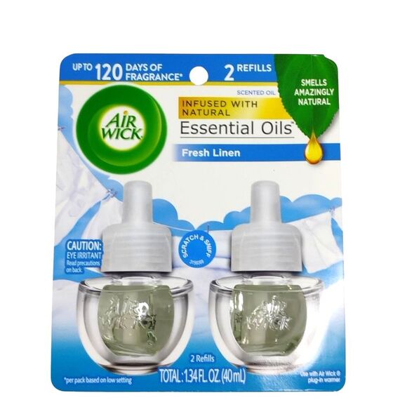 Air Wick Plug in Scented Oil Refill 2 ct Fresh Linen Air Freshener Essential Oil - Picture 1 of 13